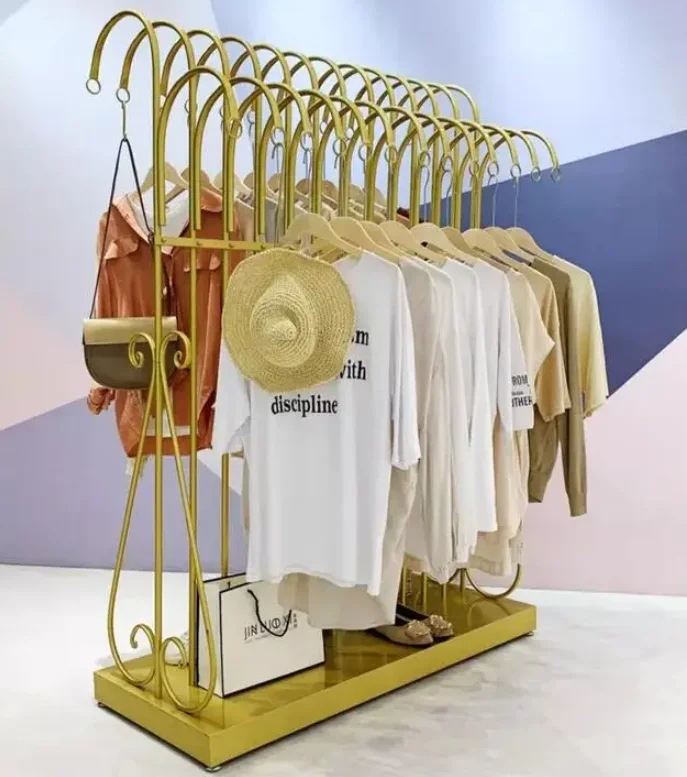 

Clothes hanger display rack, floor standing clothing store dedicated island double row display rack