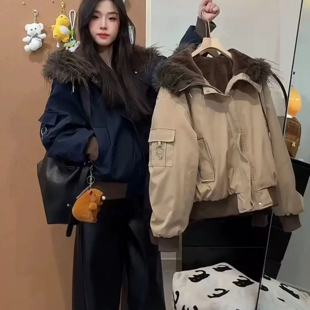 Faux Fur Down Coats Women Vintage Gothic Coats Harajuku Streetwear Y2k Jackets with Hooded FemaleSubculture Hoodies Cross