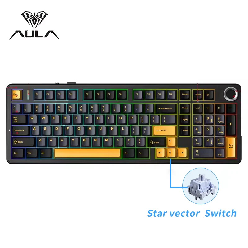 AULA F99PRO Gaming mechanisch toetsenbord 99-toetsen Drie modus Draadloos Hot-swappable pakkingstructuur Aangepast toetsenbord met mediaknop
