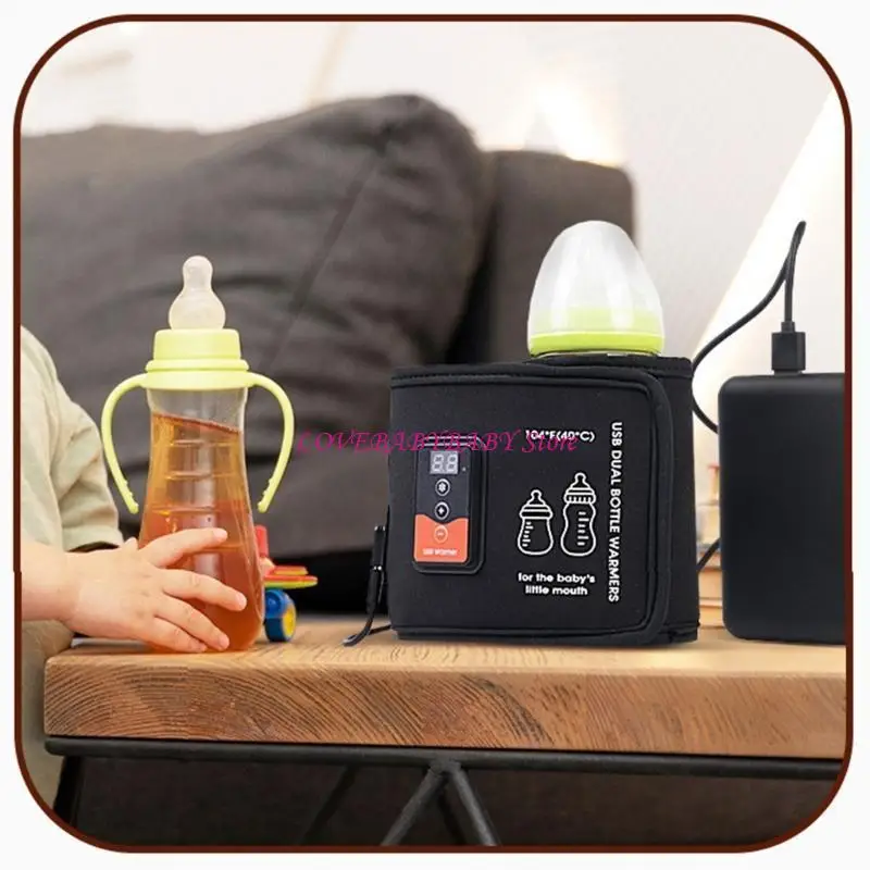 

Double Bottle Warmer with Adjustable Temperature Breastmilk Heating Bag Cover 4XBC