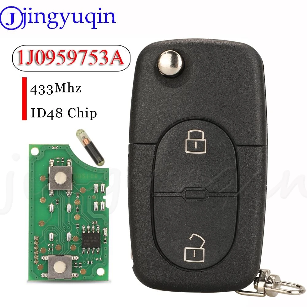 jingyuqin 2 Buttons Remote Car Key Fob 433Mhz ID48 Chip 1J0959753A For VW Volkswagen Passat Golf MK4