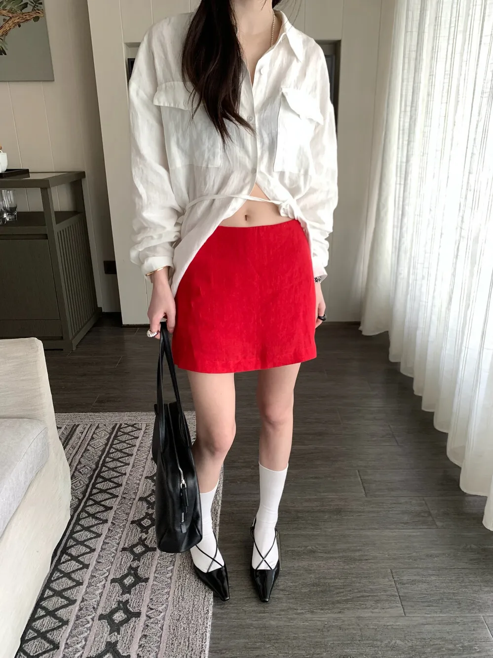High Waist Linen A-Line Skirt Versatile Pure Desire Style Sexy Slimming Half-length Commute Skirt for Young Women