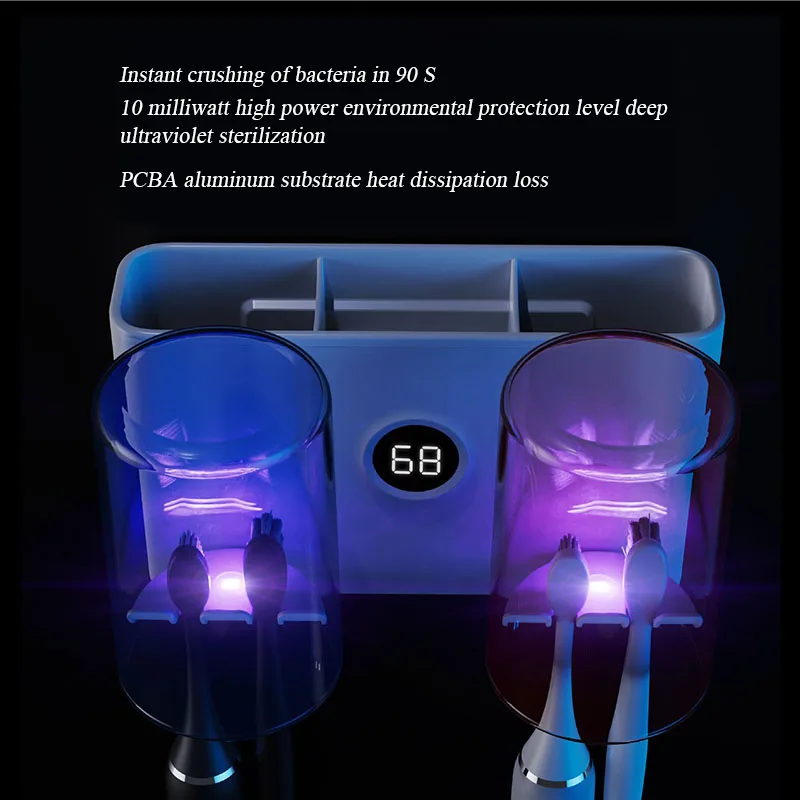 Desinfectante de cepillo de dientes UV multifuncional, plástico recargable, a prueba de polvo y drenaje, soportes de desinfectante para cepillo de dientes UV