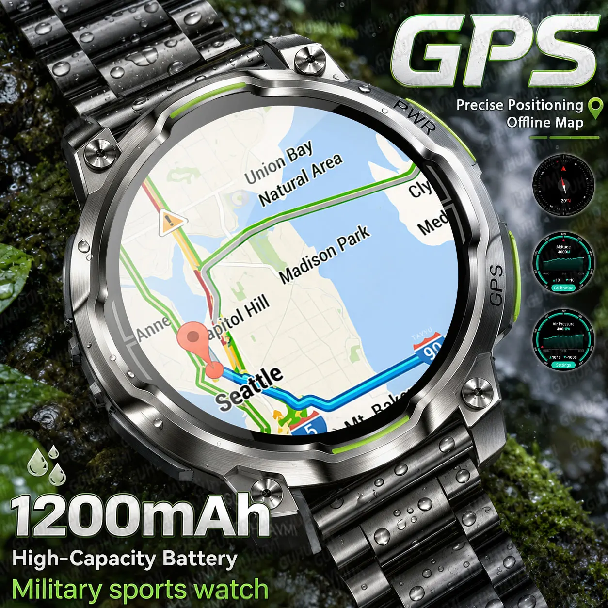 Men Military Built-in GPS Smart Watch Offline Map Navigation 1200mAh Battery Altimeter Compass Sports Watch For iOS Android 2026
