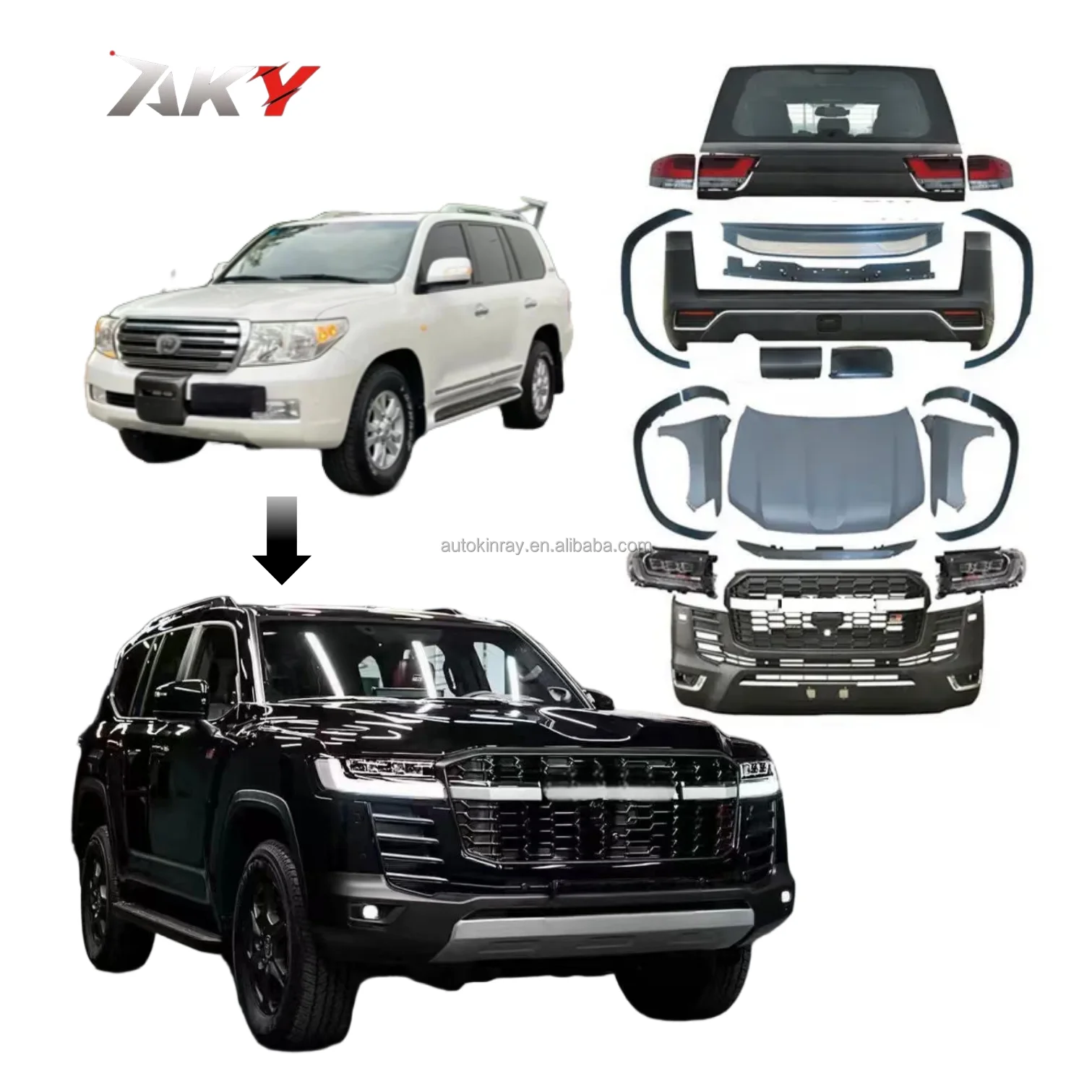

Modification easy installation for Land Cruiser Bodykit Lc200 2008-2020 Upgrade to Lc300 GR Sport 2025 New Style Grille Side Ste
