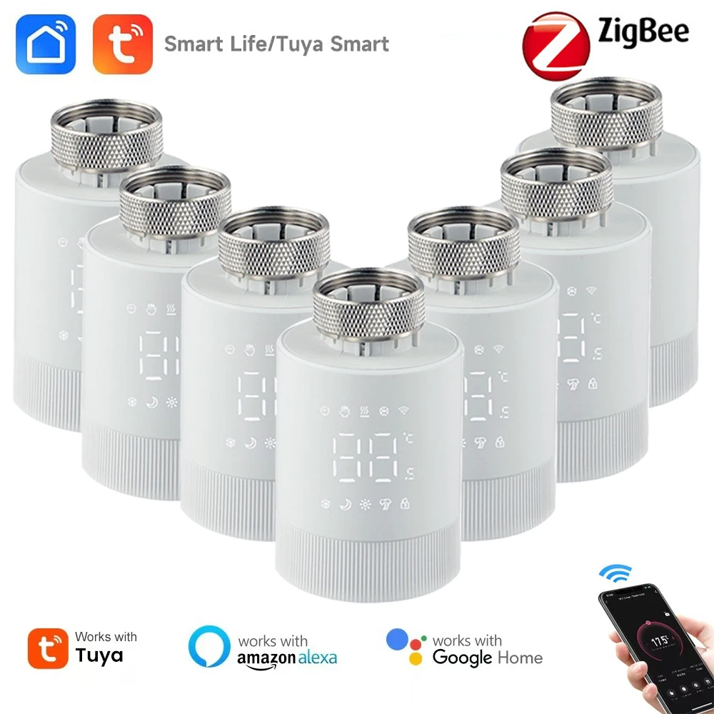 

Tuya Zigbee TRV Привод радиатора Клапан Термостатический клапан радиатора Контроллер температуры работает с Alexa Google Home Alice