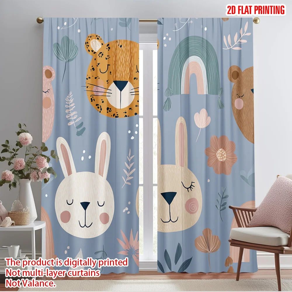 

2pcs 2D flat printing Drapes Cute woodland animals seamless Polyester Without Electricity Seasonal Party & Holiday Decor for