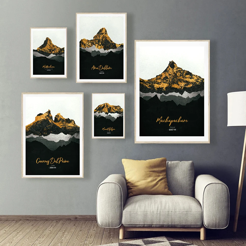 World Famous Iconic Mountains Collection Posters Mont Blanc Ama Dablam Mountains Art Canvas Painting Mountaineer Gift Home Decor