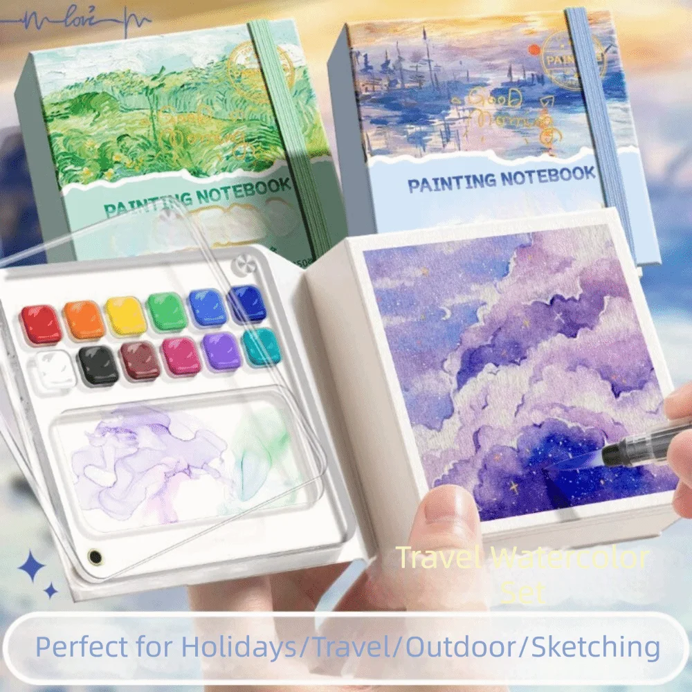 with Paint Palette Tearable Painting Book Grid Paint Box Travel Paint Tray Box Watercolor Paint Book Notebook Acrylic Durable