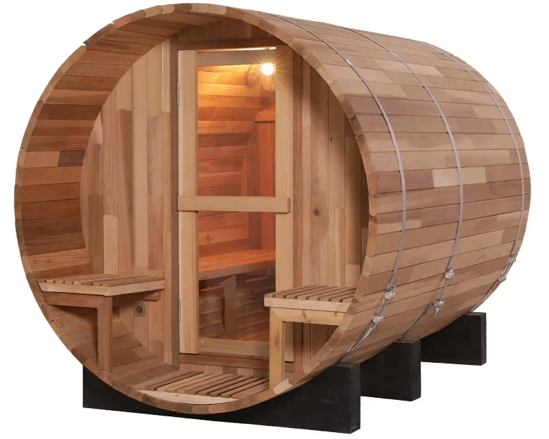 4-8 Persons Red Cedar Hemlock Wood Traditional Dry Wet Steam Outdoor Barrel Sauna