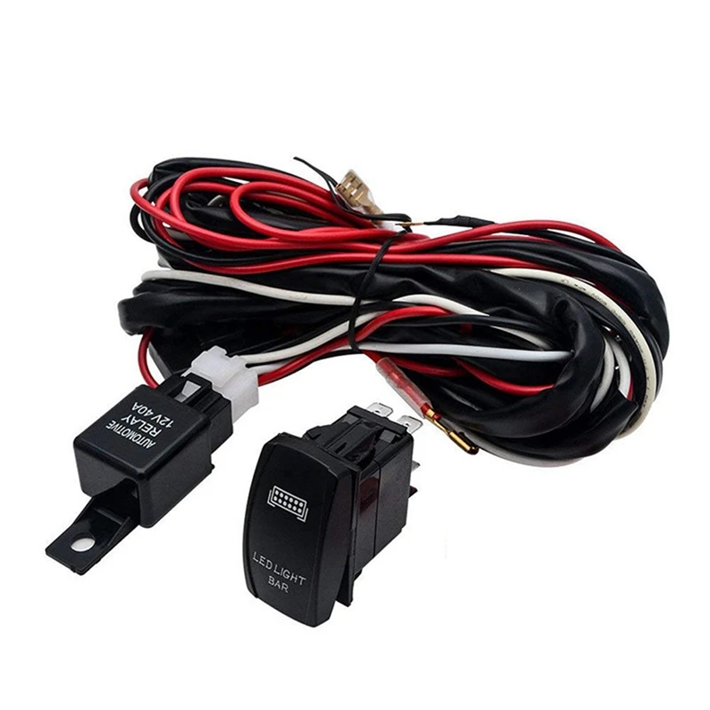 LED Light Bar Rocker On/Off Switch With Relay Wiring Harness Kit 12V 40A Relay For Jeep RV Boat Trailer