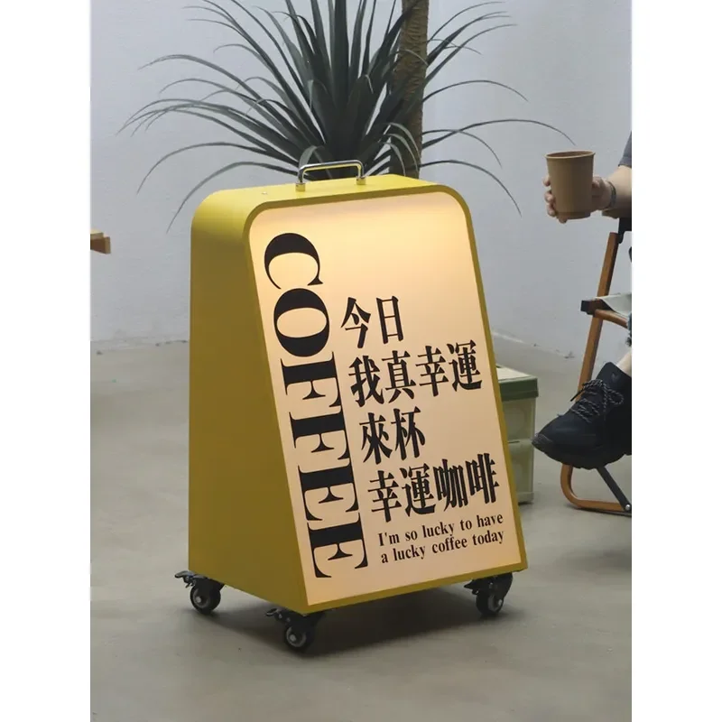 Outdoor vertical light box rechargeable floor billboard wheel mobile stall three-color dimming light sign
