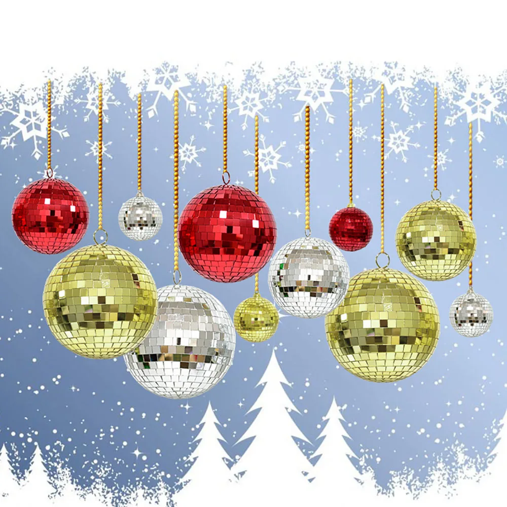 8-20cm Silver/Gold/Red Mirror Disco Ball Hanging Ornament Christmas Tree Decor Stage Light Rotating Glass Ball Bright Reflective