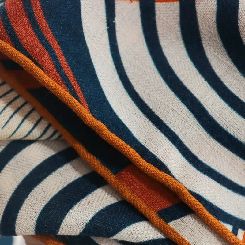 Luxury Silk Wool Triangle Scarf Oversized 190cm Large Horse Print Shawl Women Soft Warm Pashmina Wrap Hand-rolled Edges Turban