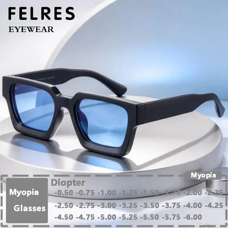 Blue Myopia Sun Shade Glasses Men Classic Sqaure Tinted Nearsighted Eyeglasses Designer Women Outdoor Driving Sun Glasses -1.5
