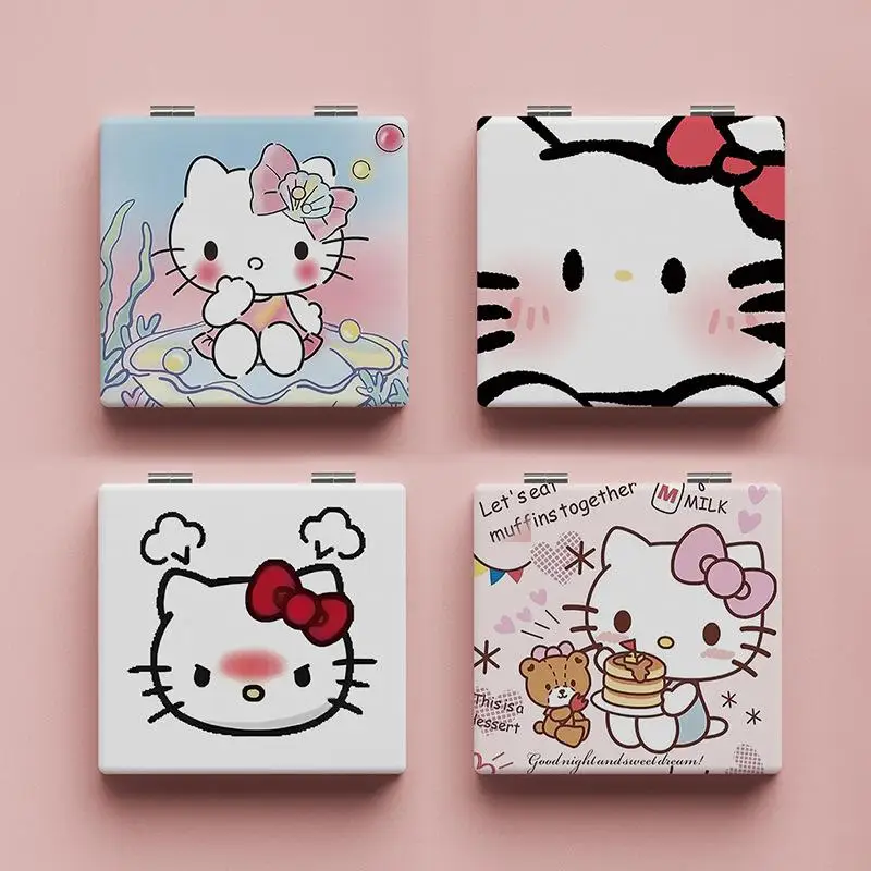 Kawaii Sanrio Hello Kitty Mirror Cute Cartoon Girl Cosmetic Mirror Student Makeup Mirror Foldable Portable Mirror Festival Gift