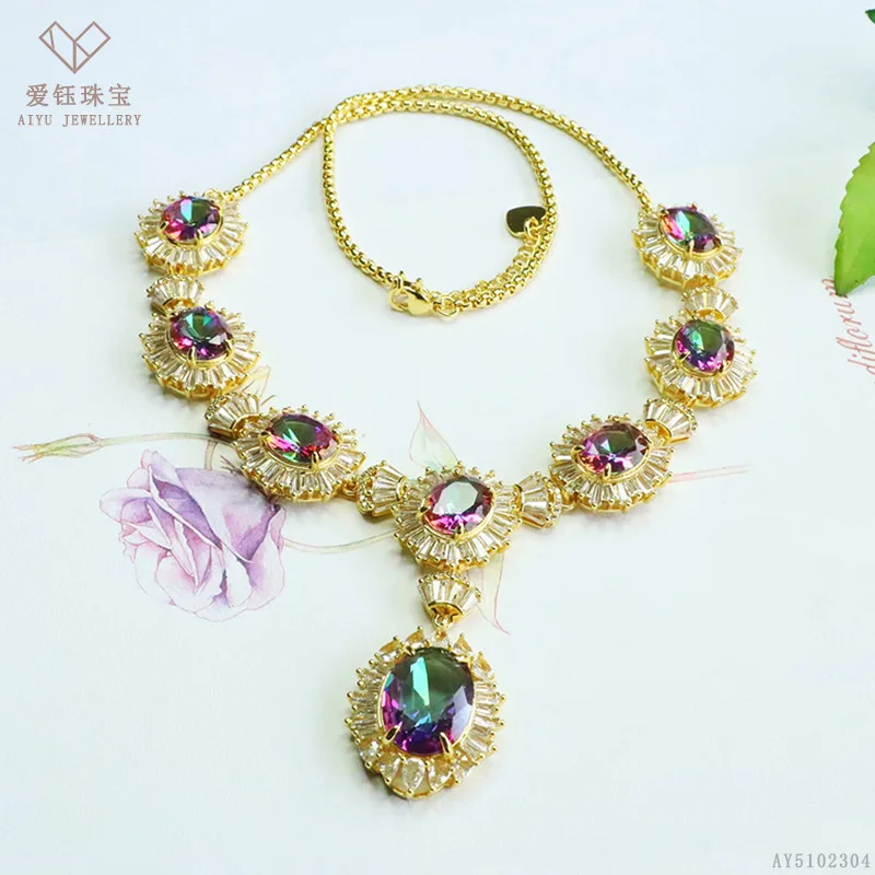 British-style glass necklace with imitation amethyst, evening wear chain,, fashionable and versatile