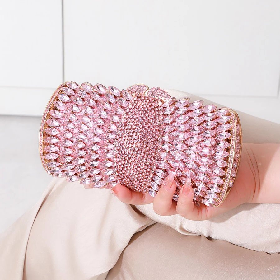 

Hollow Out Crystal Evening Bag Gold Diamond Women Wedding Purse Rhinestone Party Dinner Clutches Box Oval Chains Banquet Handbag