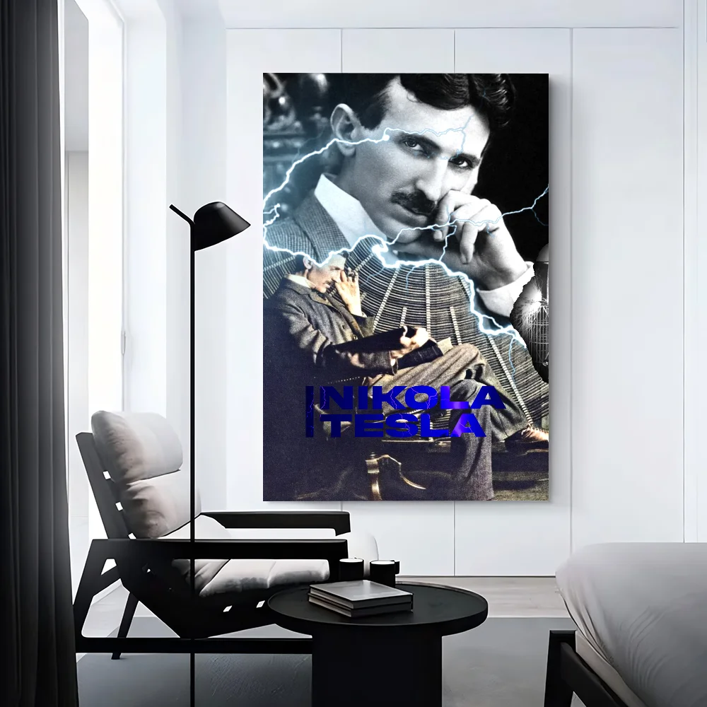 العلماء المشهورين نيكولا تيسلا ورق أبيض ملصق مقاوم للماء ورقة ملصق مقهى بار الفن الجمالي طلاء جدران