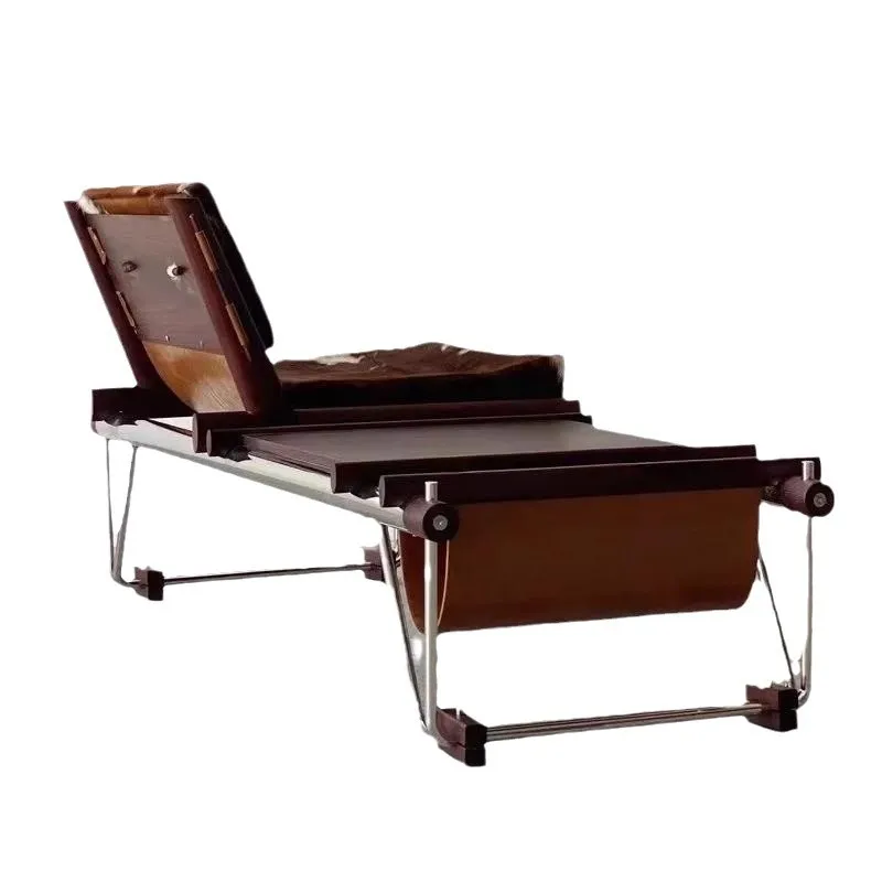 

Reading chair Stainless steel recliner Light luxury milk cowhide leather sofa chair Internet celebrity creative backrest bench