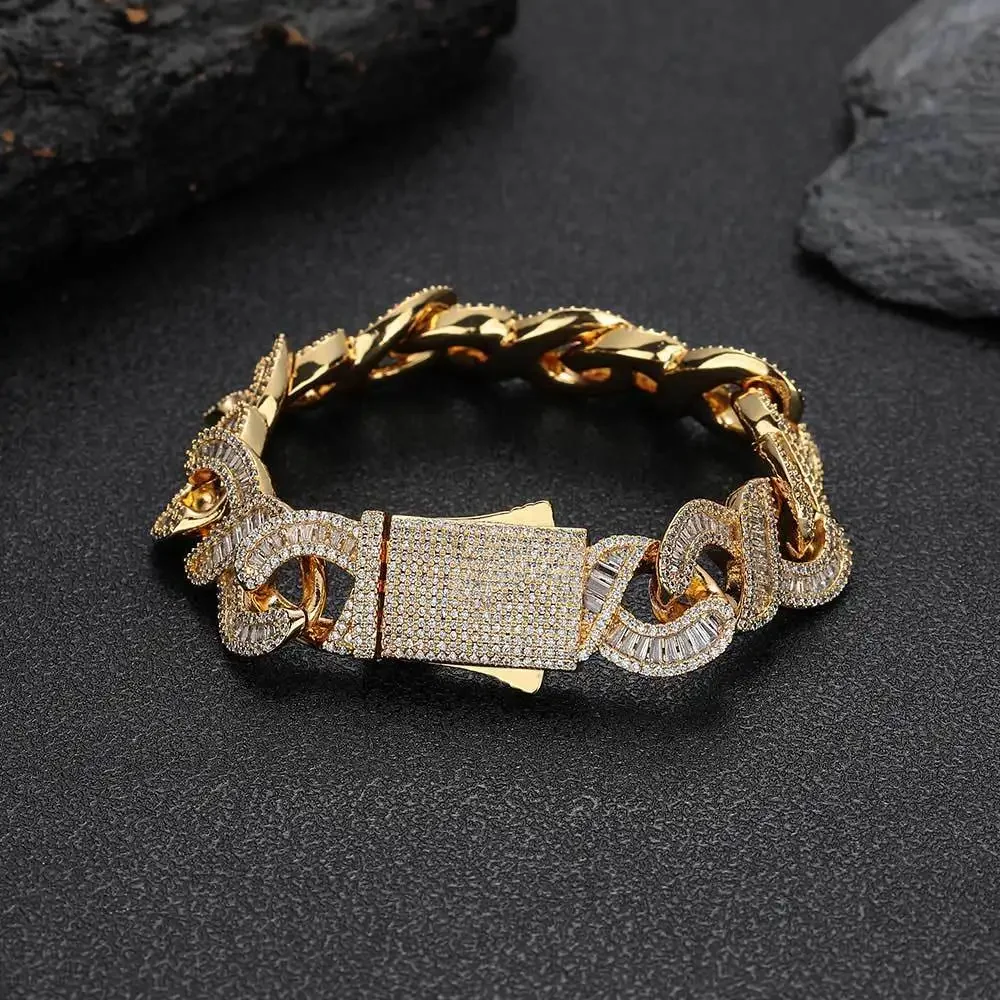 Cuban Bracelet Silver Mixed T-square Zircon Unlimited 8-character Cuban Hip-hop Jewelry High-end Men