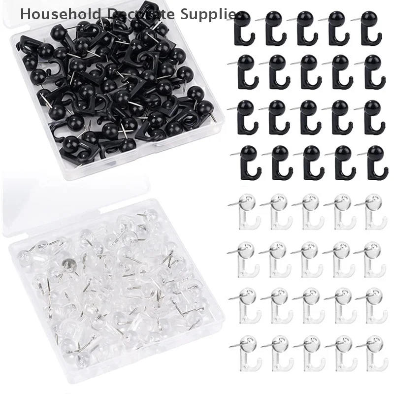 50pcs Black Transparent Plastic Heads Thumbtack Hooks Decorative Thumb Tacks Hook Back Push Pins Hook For Cork Board