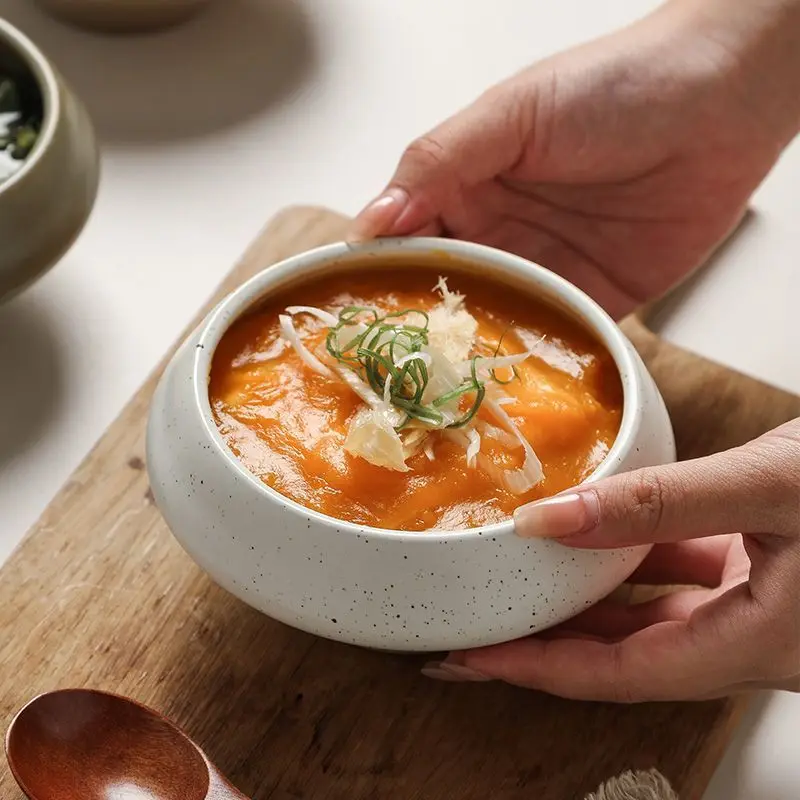 Retro Rough Pottery Bowl Japanese Conical High Footed Deep Bowl Solid Color Household Soup Bowls Large Seasoning Tableware