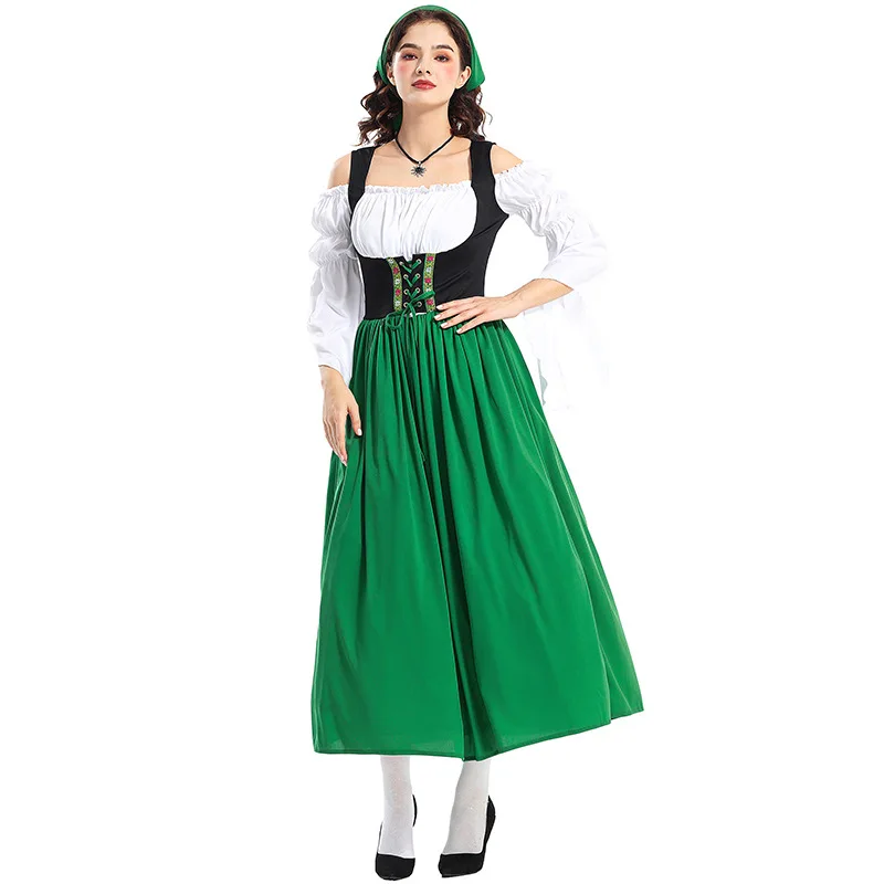 Bavaria Oktoberfest Beer Festival Party Outfit Women Farm Peasant Maid  Costume Traditional Dirndl Munich Long Bodice Dress - AliExpress 200000532