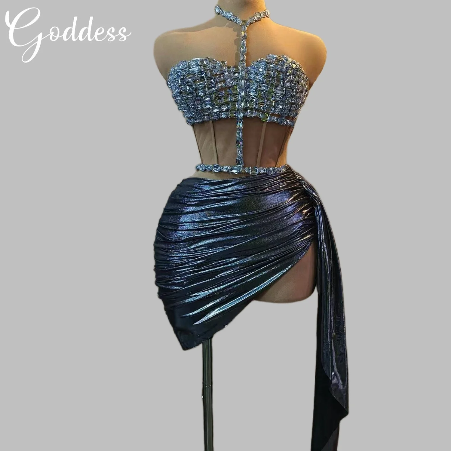 

Sparkly Rhinestone Sexy Off-shoulder Mini Skirt Latino Dance Evening Dress Tango Cha Cha Rumba Nightclub Prom Dresses Zhuantou