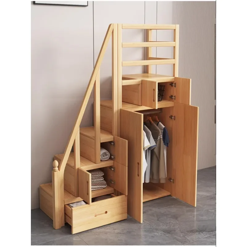 Solid wood multifunctional wardrobe, staircase cabinet, staircase cabinet, staircase stool, drawer type storage cabinet