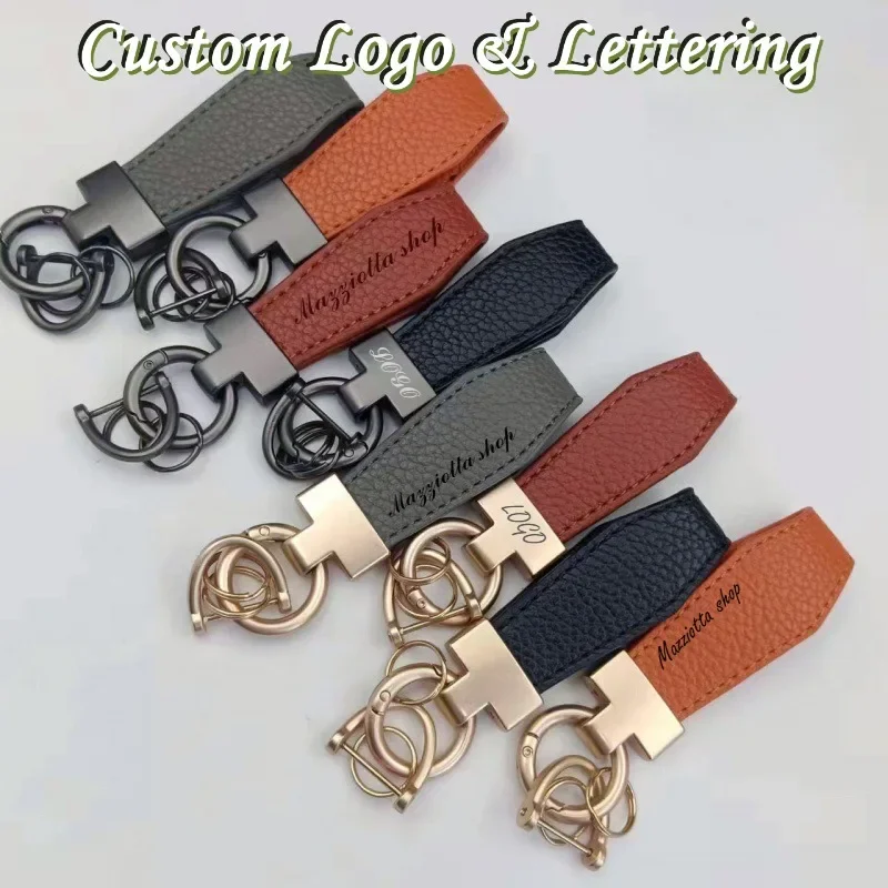 

Customized Logo T-type Metal Car Keychain PU Lychee Leather Gifts Key Chain Bag Alloy Pendant Lanyard Vintage Retro Keyring