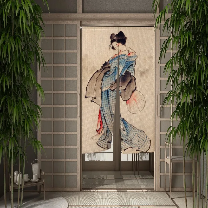 Japonês noren kyoto geisha meninas cortina de porta ukiyoe flores de cerejeira quimono banheiro barra partição pendurado divisão meia cortina