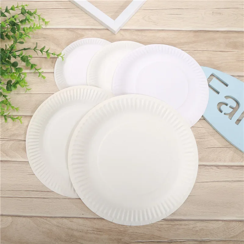 50Pcs 6 -9 Inch Disposable Party Paper Plate White DIY Baby Birthday Party Decoration Paper Dinner Plate Round Disposable Items