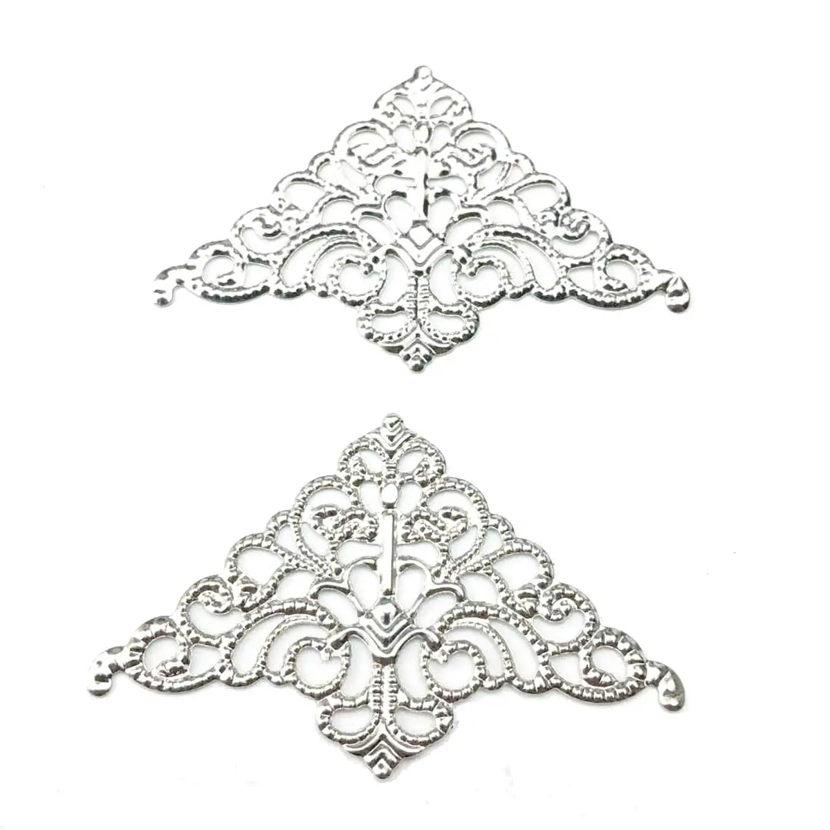 200PCS Hollow Connector Triangle Filigree Wraps 32x51mm Metal Embellishments 4 Colors for DIY Headwear Jewelry Crafts Accessorie