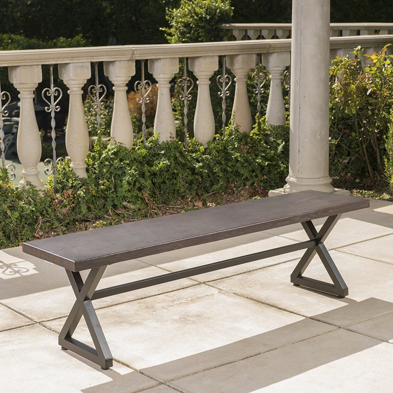 Outdoor Aluminum Dining Bench with Steel Frame, Brown / Black 