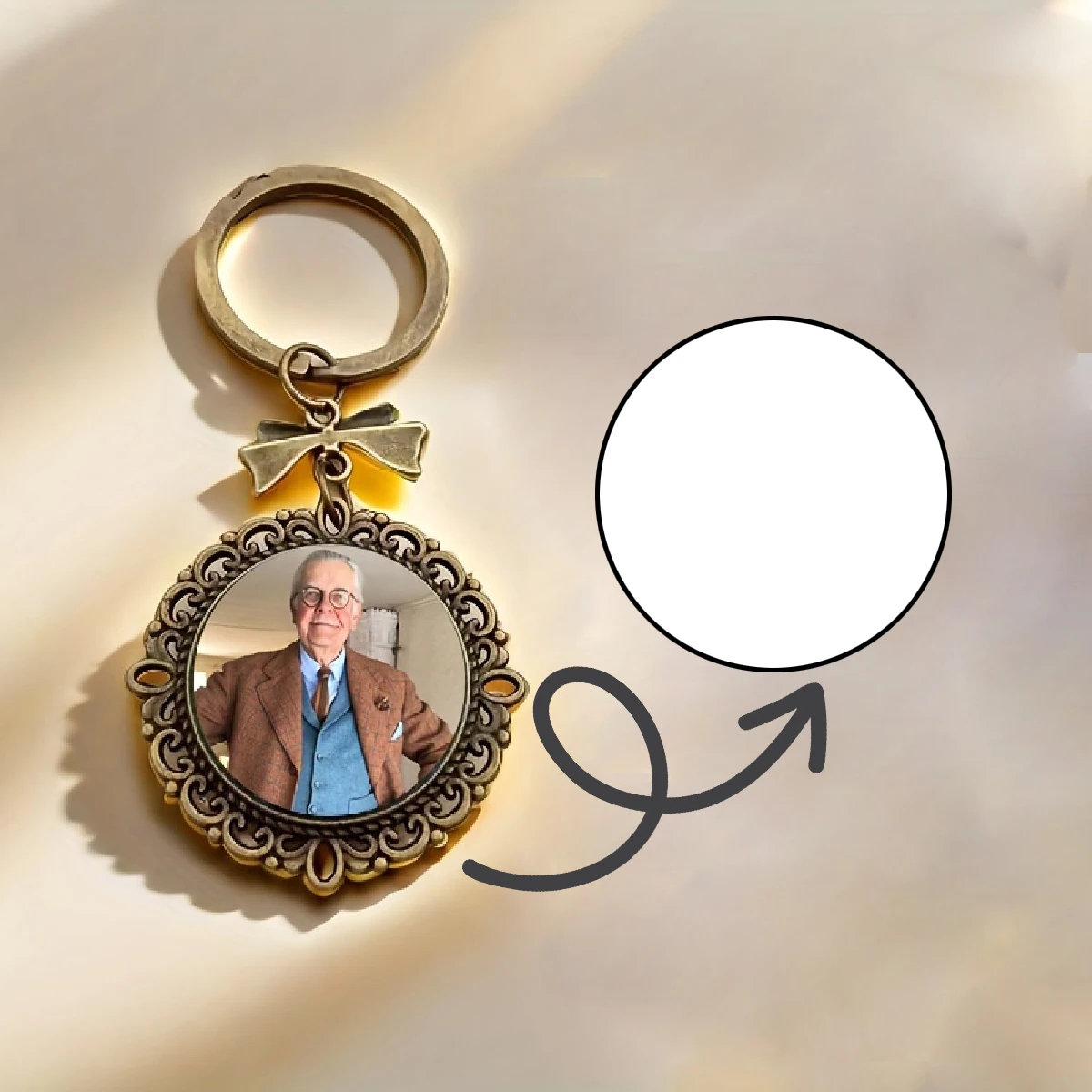 Personalized Dual-Sided Photo Keychain with Synthetic Gemstone
