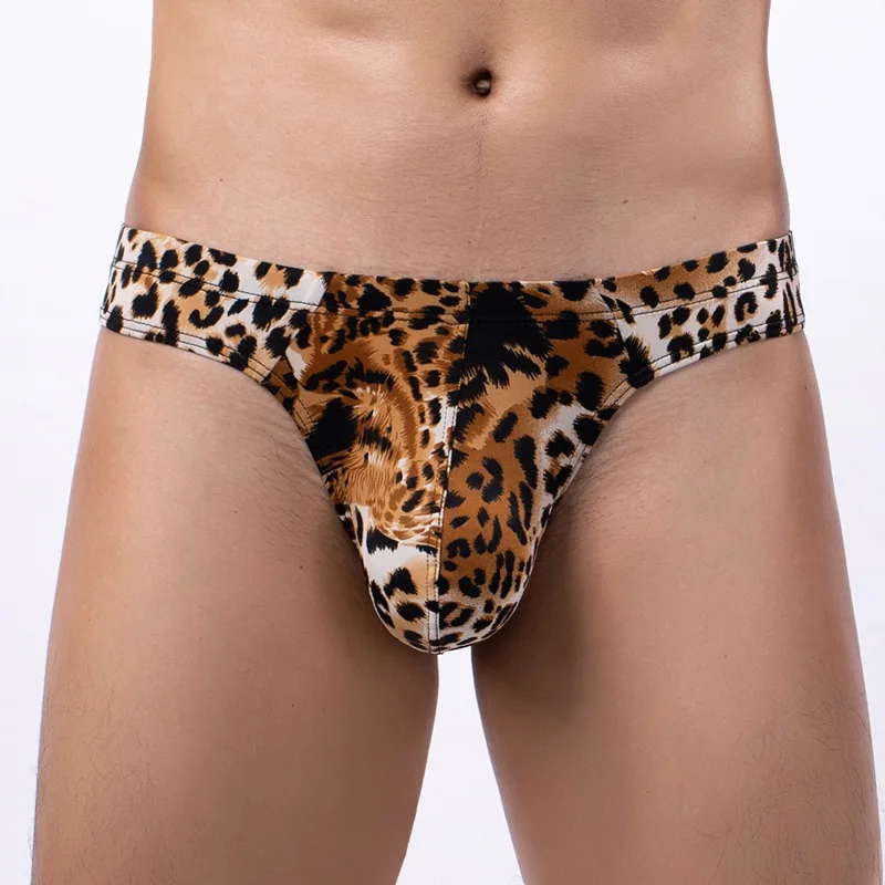 Men\'s U Convex Pouch Underwear for Boy Bikini Brief Pants Gay Sexy Low Waisted Printed Leopard Print Snake Print Bottom Lingerie