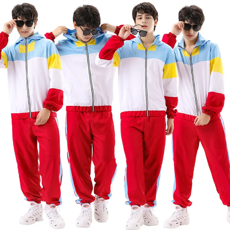 

Спортивная одежда в стиле ретро для взрослых, комплект из двух предметов с длинными рукавами, танцевальный костюм, полиэстер, приятный на ощупь