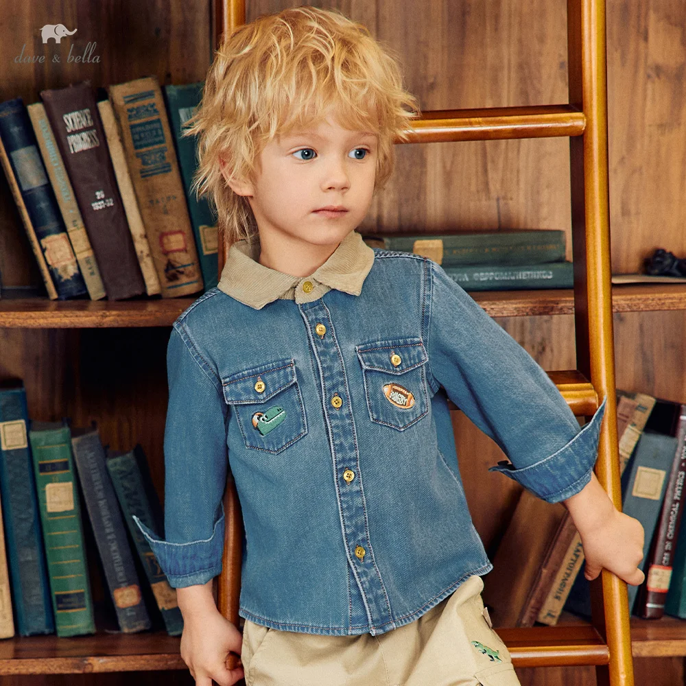 Dave Bella Cowboy Shirt Autumn Children Blouse Boys Denim Blue Tops Spring Clothes Casual Fashion Outdoors Lapel Party DB3263370