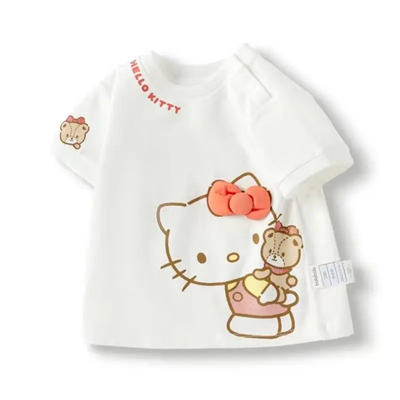 

Summer Hello Kitty Anime Kawaii Sanrio Short Sleeve T-Shirt Cute Cartoon Ins Fashion Children Casual Clothing Gifts for Girls