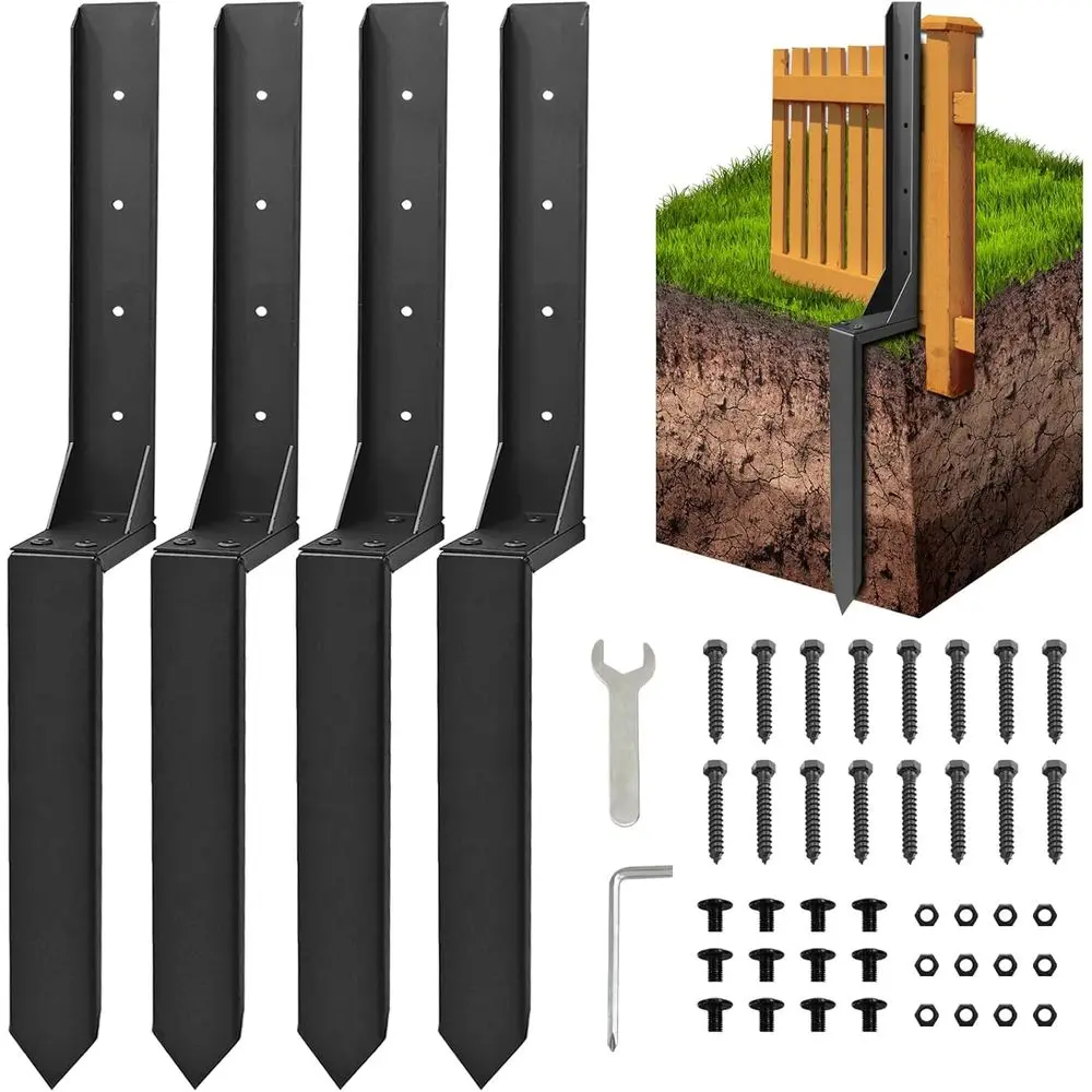 

Heavy-Duty Fence Post Repair Kit with Anchor Stakes for Reinforcement (Black, 4-Pack)