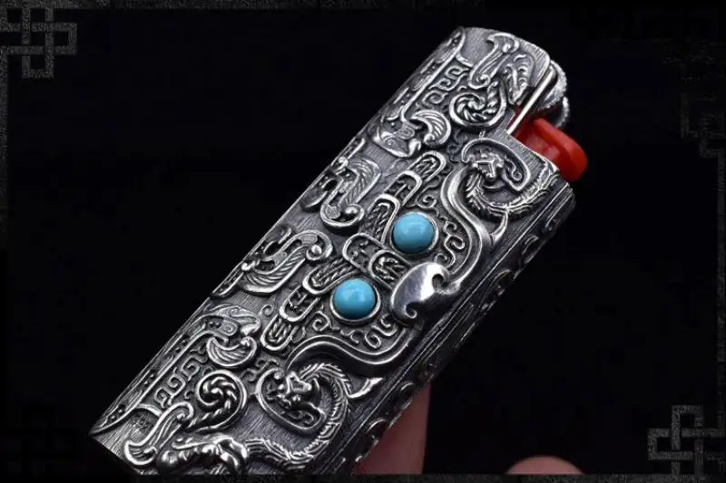 New S925 Silver Lighter Case Cover Fits Bic J5 Lighter Retro Lighter Case Shell Sleeve Gift