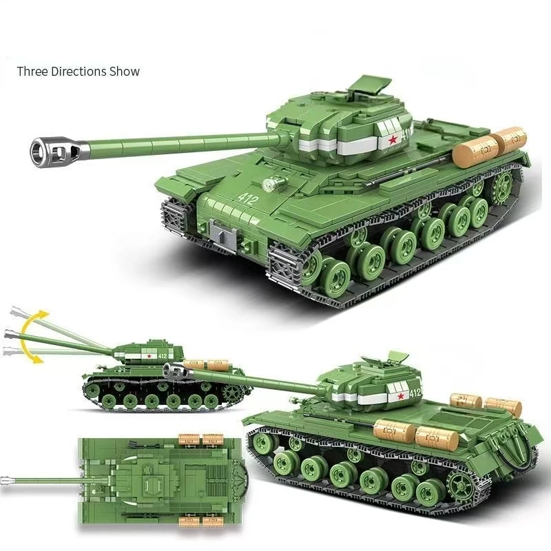 QuanGuan 100062 IS‑2M Heavy Tank Building Blocks, Military Model Bricks with Random Minifigure, Collectible Hobby Display Toy