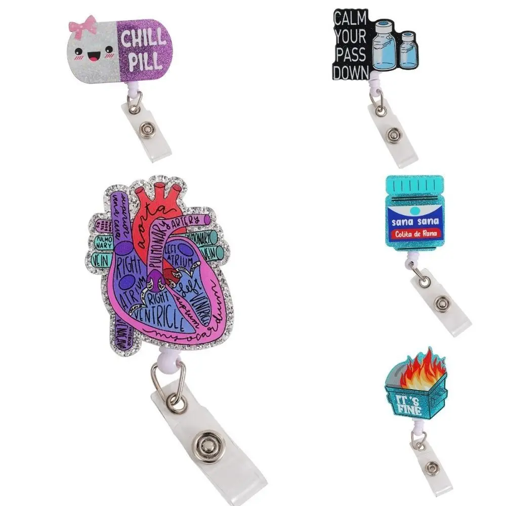 

Stretchable Organs Badge Clip Fall-proof High Resilience Retractable Badge Reel Cartoon Work Card Clip Name Card Holder