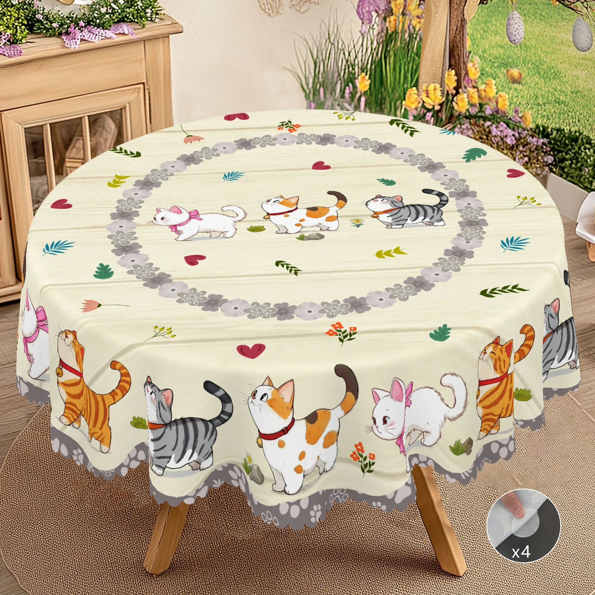 مفرش طاولة مطبوع عليه موضوع QW Cat بنمط قطة لطيف، مناسب لتزيين حفلات أعياد الميلاد في الحديقة في الداخل والخارج