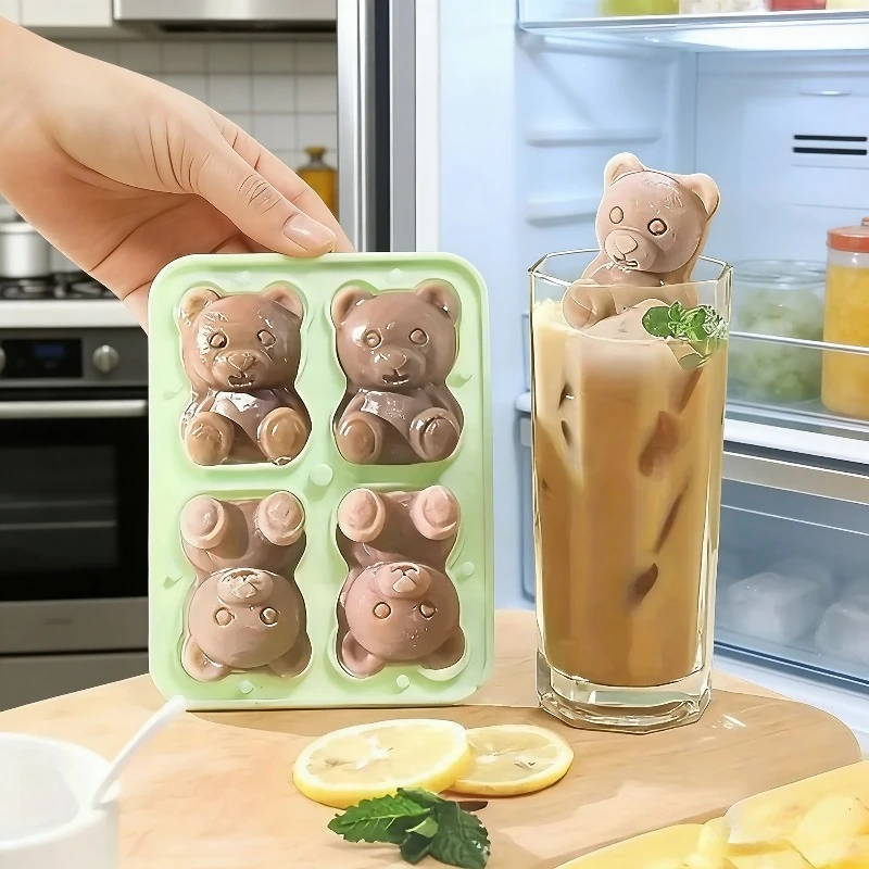 Silicone Material 3D Bear Shaped Ice Mold For Whiskey Cocktail Cooler Making DIY Bar Kitchen Tool Supplies