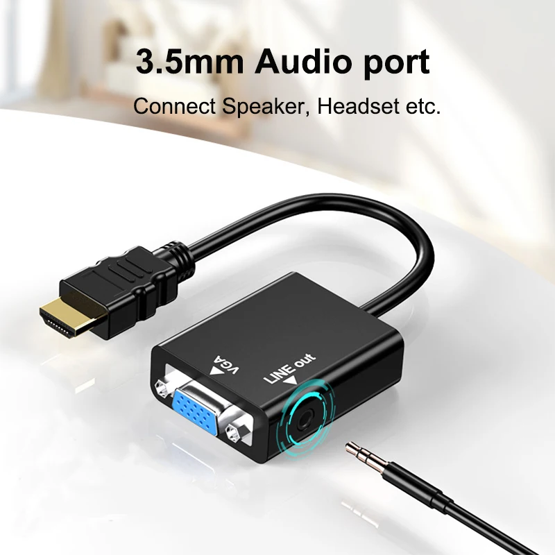 Adapter HDMI-compatible TO VGA With Audio HDTV Male To VGA Female Converter Port HDTV To VGA Output 1080P HDTV Audio TV Video image 5