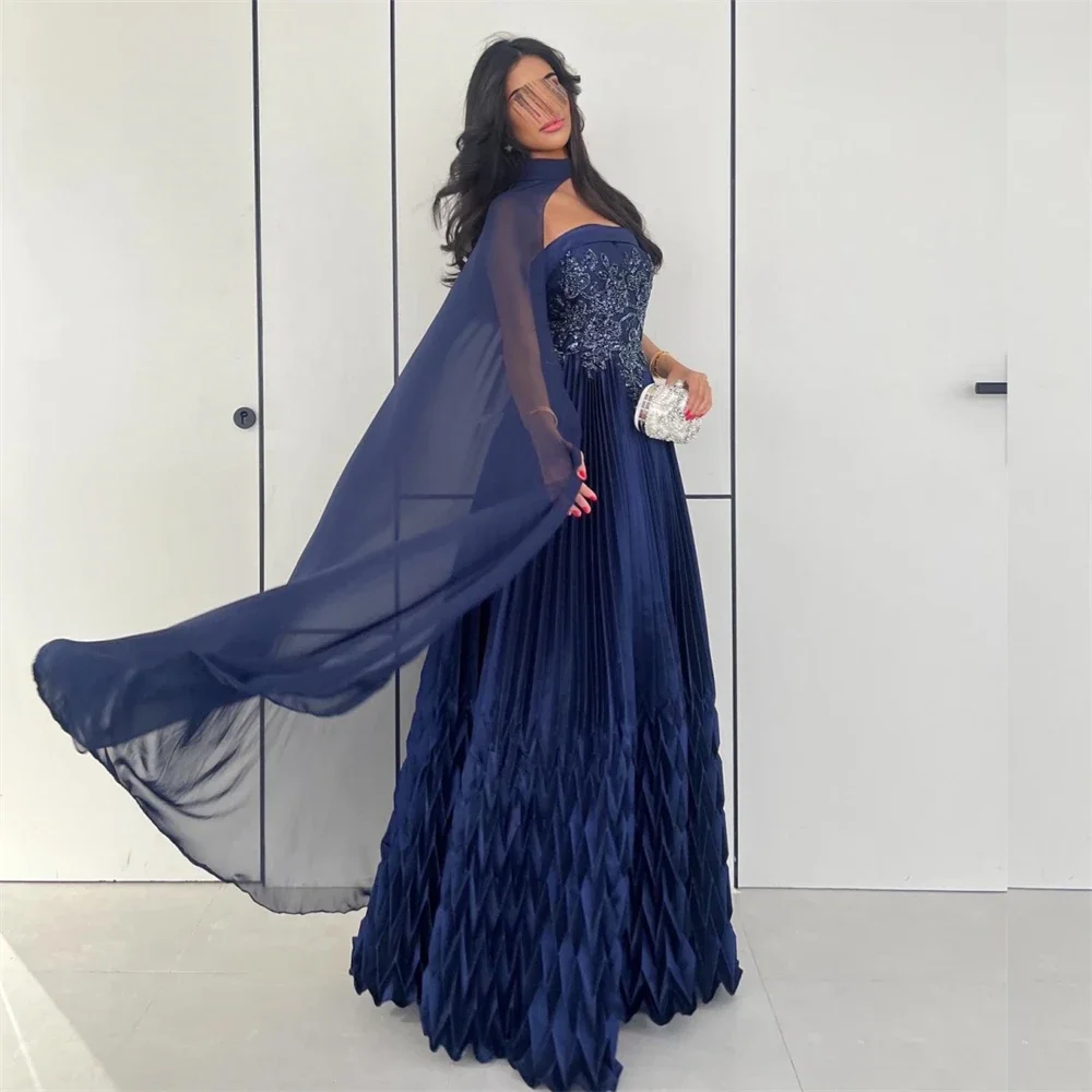 Customized Saudi Arabia Prom Dress Formal Strapless A-line Floor Length Skirts Tulle Draped Bead Embroidery Bespoke Occasion Dre