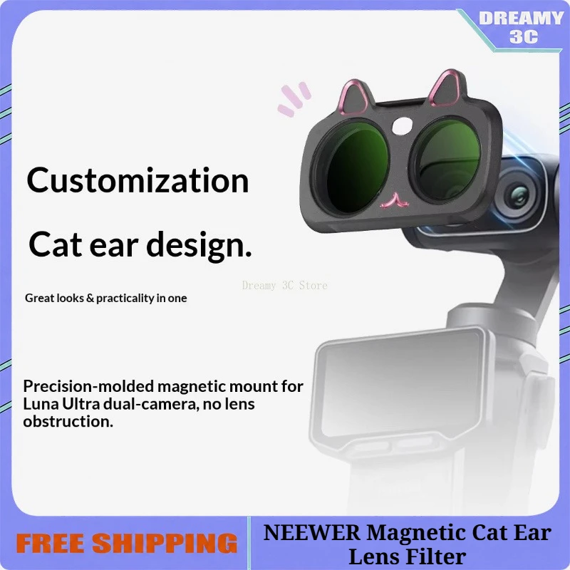 NEEWER Magnetic Cat Ear Lens Filter for Insta360 Luna Ultra,1/4 Black Mist Cold Rose UV CPL ND2-32 Cinematic Vlog Camera Filter