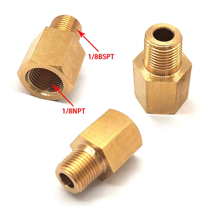 2PCS Brass 1/8NPT Female to 1/8 BSPT Male Adapter Reducer Bushing Hydraulic Fitting Connector for Oil Pressure Gauge Sensor
